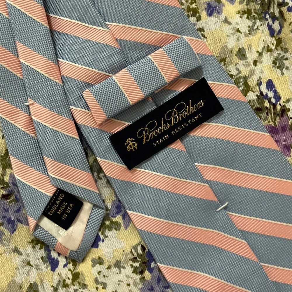 BROOKS BROTHERS Pink & Blue Striped Silk Wear To Work Classic Tie
